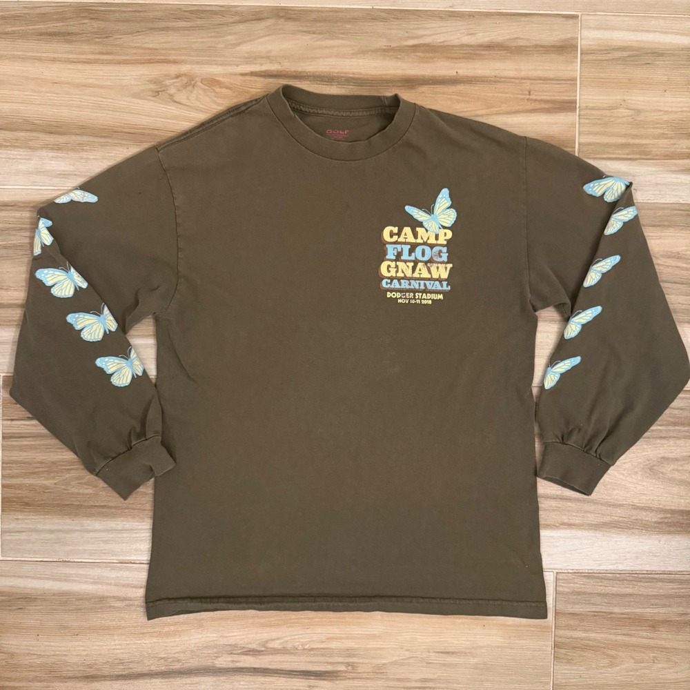 Golf Wang 2018 Camp Flog Gnaw Butterfly Lineup Long Sleeve Shirt Brown Size M